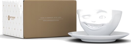 58Products Tassen Kaffekopp med sk??l ??? 200 ml Hvit ??? Blinkende ansikt