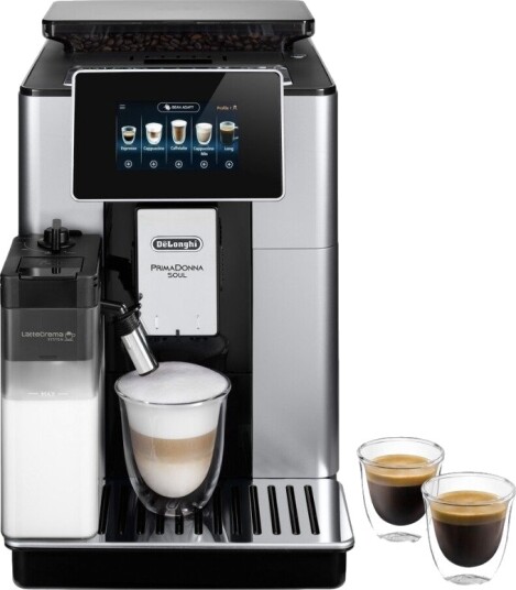 DeLonghi PrimaDonna Soul ECAM610.55.SB Automatisk Espressomaskin med Melkeskummer 19 Bar Sølv DeLonghi PrimaDonna Soul ECAM610.55.SB Automatisk Espressomaskin med Melkeskummer 19 Bar Sølv