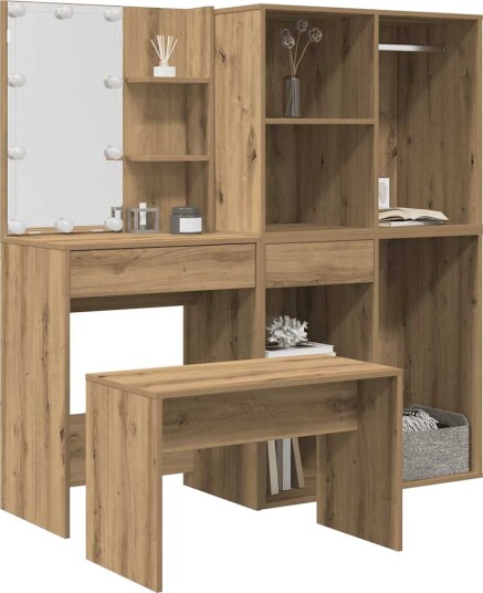  Sminkebordsett med LED artisan eik konstruert tre 8721158760760