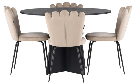 Venture Design Bootcut Round & Limhamn spisegruppe Beige/svart 4 stoler & bord 110 cm