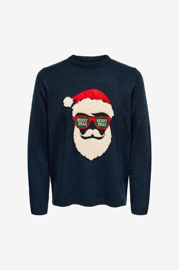 Only & Sons Pullover onsXmas 7 Funny Badge Jaquard Knit Blå Only & Sons Pullover onsXmas 7 Funny Badge Jaquard Knit Blå
