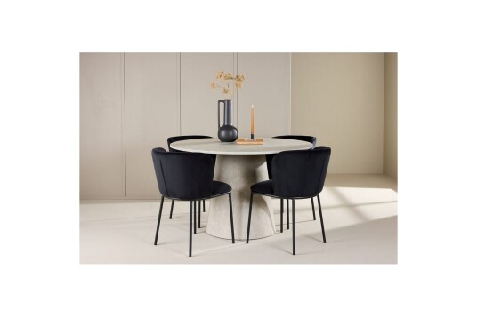 Venture Home Spisegruppe Lanzo Rund 120 cm Beige med 4 stk Edina Stoler Svart Svart