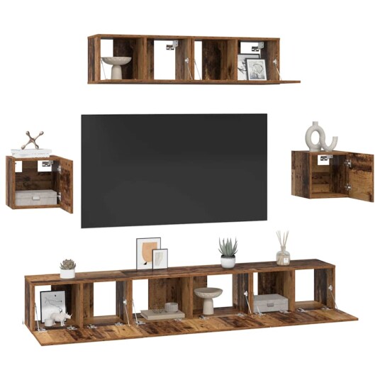 TV benksett 7 pcs Gammelt tre 80 x 30 x 30 cm Konstruert tre TV benksett 7 pcs Gammelt tre 80 x 30 x 30 cm Konstruert tre