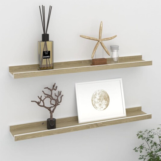 vidaXL Vegghyller 2 stk hvit og sonoma eik 60x9x3 cm vidaXL Vegghyller 2 stk hvit og sonoma eik 60x9x3 cm