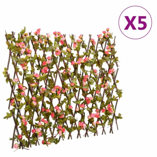 Utvidbart espalier med kunstig eføy 5 stk mørkerosa 180x60 cm
