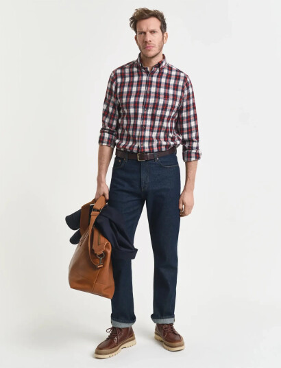 GANT Reg Windblown Flannel Check Shirt - Brown - L