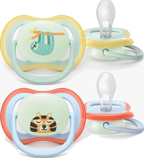 Philips Avent Ultra Air Smokk med nattlys 0???6 mnd lysebl??/lyseGrå?nn dovendyr/l??ve ??? 2 pakning