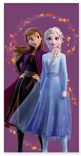 Licens Badehåndkle - 70x140 cm - Frozen- Anna & Elsa side ved side - Mykt barnehåndkle