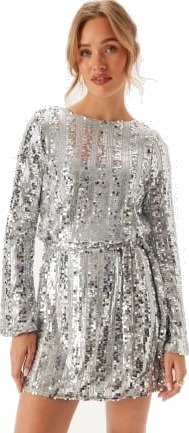VERO MODA Vmefa Ls Short Dress Silver Detail:sequins XS