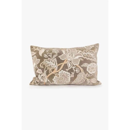 Lama Putetrekk Broderte Blomster Kakhi