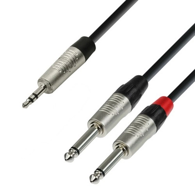 Y-delt kabel 3,5 mm stereo minijack til 2x 6,3 mm mono jack