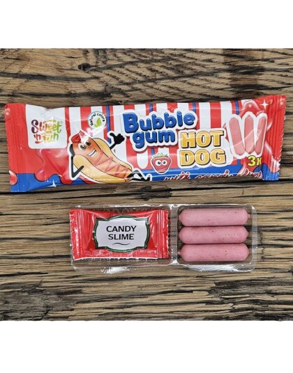 S&F Bubblegum Hot Dog Pølseformet Tyggegummi med Godterislim Ketchup S&F Bubblegum Hot Dog Pølseformet Tyggegummi med Godterislim Ketchup