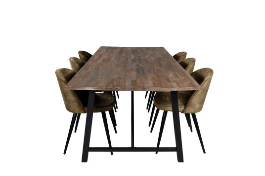 Venture Design Malang & Velvet spisegruppe Natur/grønn 6 st stoler & bord 250 x 100 cm