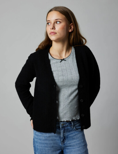 LMTD Nlfnamel Ls Short Deep Neck Top Grey 158-164