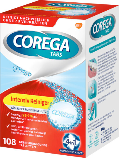 Corega 108 stk. Intensiv All-round Protection Rensetabletter for proteser Corega 108 stk. Intensiv All-round Protection Rensetabletter for proteser