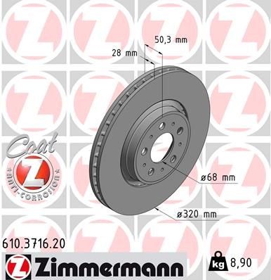 Bremseskive ZIMMERMANN 610.3716.20 Bremseskive ZIMMERMANN 610.3716.20