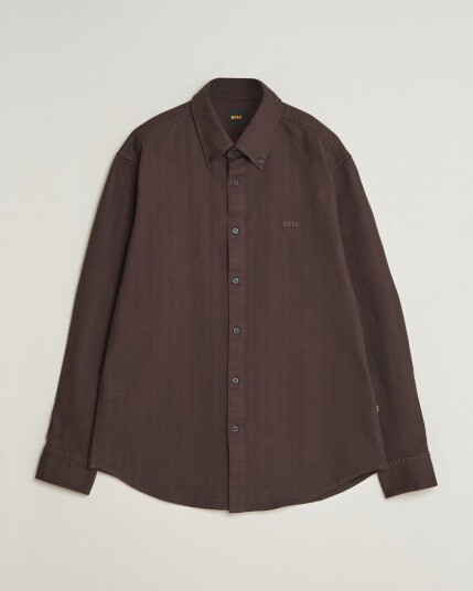 Boss ORANGE Ricopuls Brushed Herringbone Shirt Dark Brown Boss ORANGE Ricopuls Brushed Herringbone Shirt Dark Brown