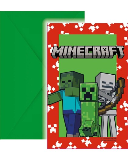 Ballong & Partygrossisten 6 stk Invitasjoner med Konvolutter Minecraft Party 50095658