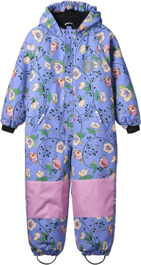 Småfolk Children"s Snowsuit With Birds And Flowers Purple 122 128
