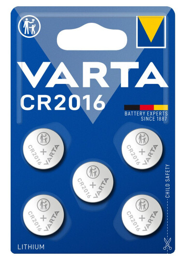 Varta CR2016 Litium Knappecellebatteri, 5-pack - 3V 87mAh