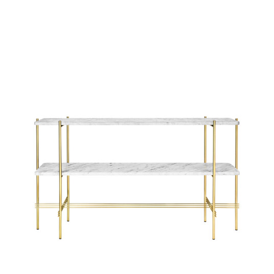 Gubi TS Console 2 konsollbord white carrara marble, messingstativ, 2 marmorhyller