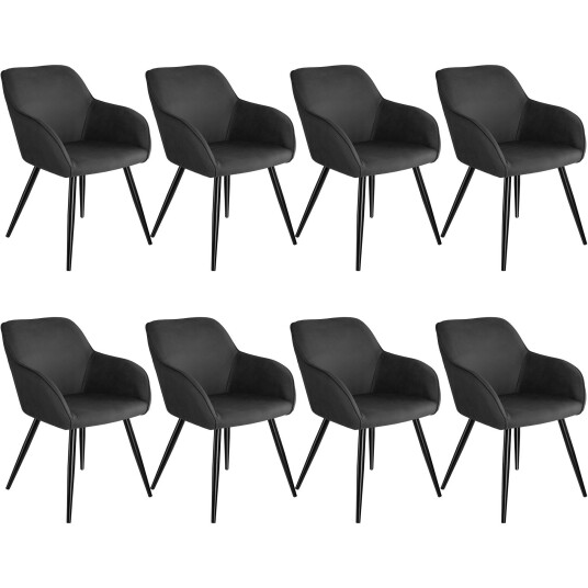 tectake 8x Stol Marilyn tekstil - antrasitt/svart