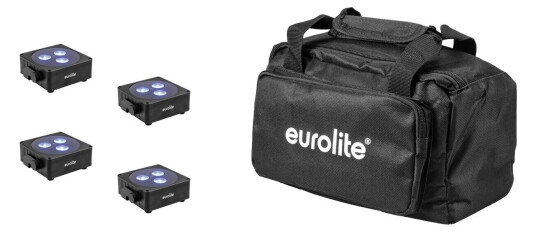 EuroLite Set 4x Akku Flat Light 3 Svart & Soft Bag