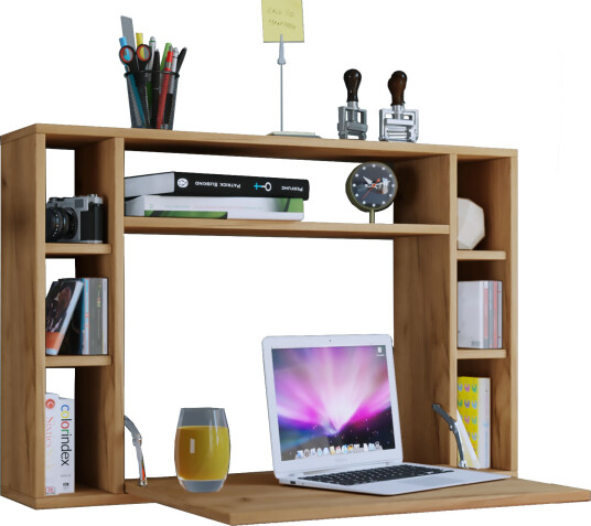 Wandila skrivebord , laptopbord vegghengt skriveplate og 7 rom honning eik dekor.