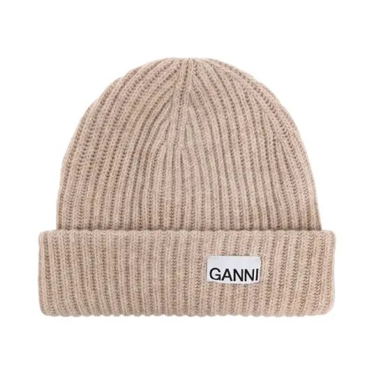 Ganni Structured Rib Beanie Lue Beige female Ganni Structured Rib Beanie Lue Beige female