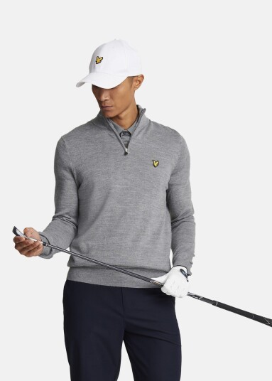 Golf Quarter Zip Merino Jumper Mid Grey Marl M  Strikkede
