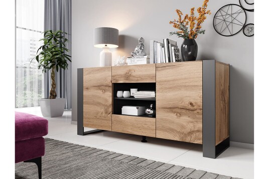 Kommode Feltch 164x44 cm Grå / Tre / Natur