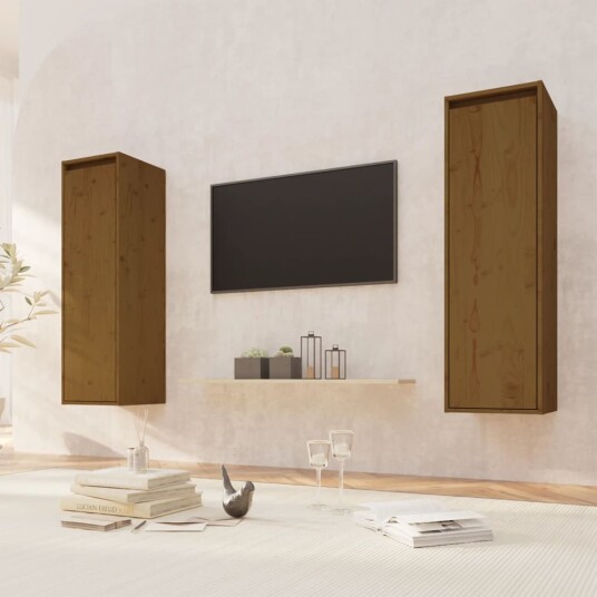 vidaXL Veggskap 2 stk honningbrun 30x30x100 cm heltre furu