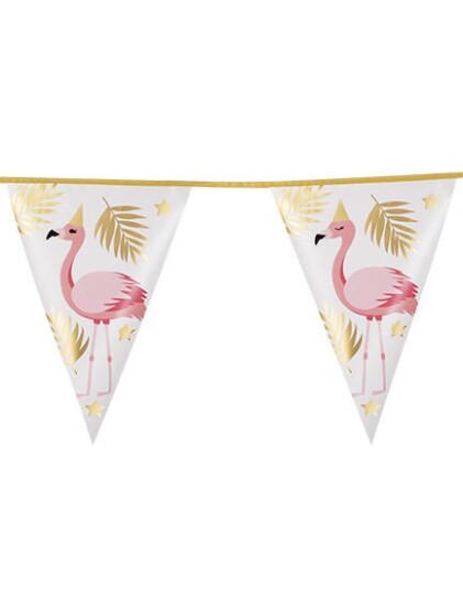 Banner med Vimpler og Foliert Gullmotiv 4 meter Flamingo Gold
