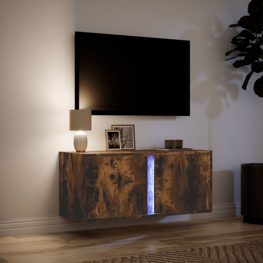 Vegghengt TV-benk med LED røkt eik 80x31x35 cm 852261 Vegghengt TV-benk med LED røkt eik 80x31x35 cm 852261