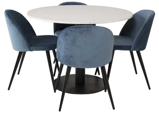 Venture Design Razzia & Velvet spisegruppe Hvit/svart 4 st stoler & bord 106 cm