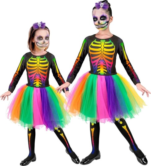 Fargerikt Day of the Dead Skjelettkostyme til Jente 8 10 ÅR Fargerikt Day of the Dead Skjelettkostyme til Jente 8 10 ÅR