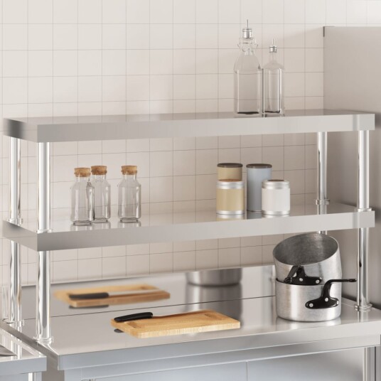 vidaXL Overhylle til matlagingsbord 2 lag 110x30x65 cm rustfritt stål vidaXL Overhylle til matlagingsbord 2 lag 110x30x65 cm rustfritt stål