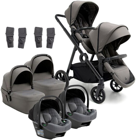 Beemoo Pro Multi 2 Tvillingvogn inkl. Route i-Size Babybilstol Mocha Grey/Mineral Grey
