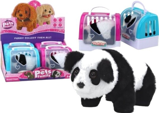 Leantoys Interaktiv Kosedyr I Transporter Rosa/Blå Panda Interaktywna Pluszowa W Transporterze