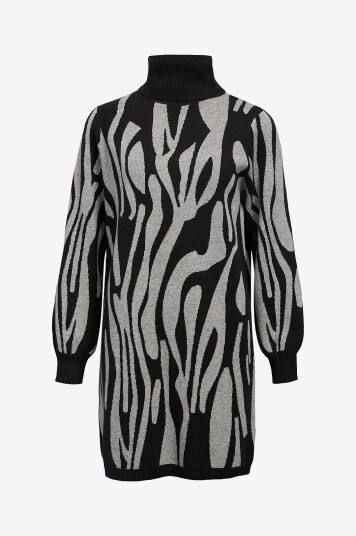 Object Kjole objRay L/S Knit Rollneck Dress Aop Svart