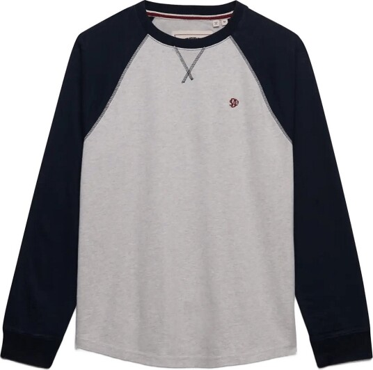 Superdry Vintage Athletic Baseball Top   BROOKLYN GREY MARL/NAVY   M