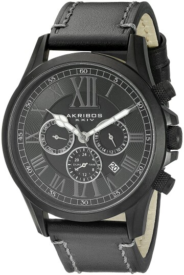 Akribos XXIV Dameklokke AK897BK Multi Function Sort/Lær Ø44 mm