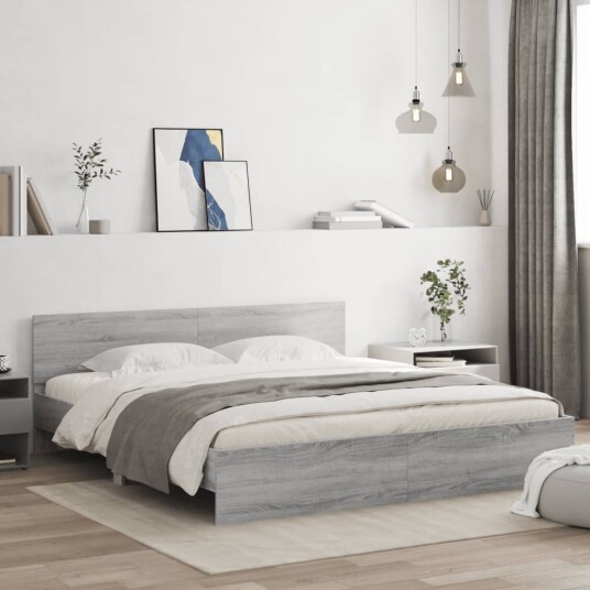 vidaXL Sengeramme med hodegavl grå sonoma 160x200 cm 8721012246911