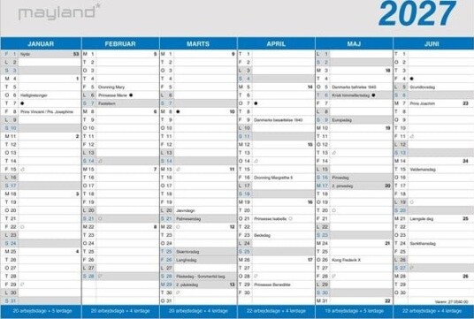 Mayland Kontorkalender Klassisk A4 2027 Mayland Kontorkalender Klassisk A4 2027