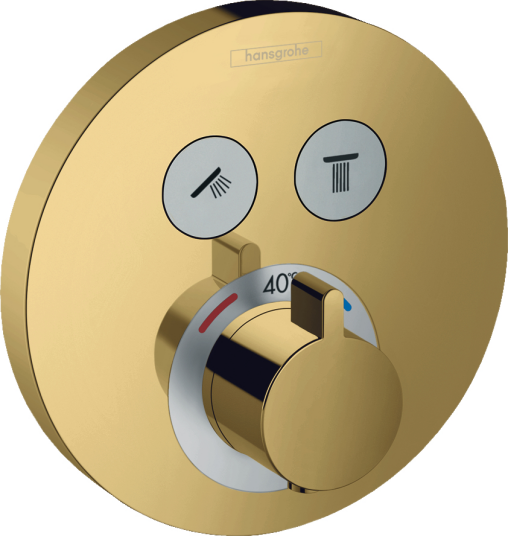 Hansgrohe ShowerSelect S Termostat Avsperring, 2 uttak, Polert Gull-Optikk Hansgrohe ShowerSelect S Termostat Avsperring, 2 uttak, Polert Gull-Optikk