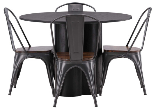 Venture Design Olivia & Tempe spisegruppe Valnøtt/svart 4 stoler & bord 110 cm