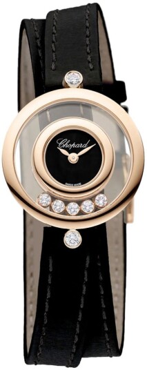 Chopard Dameklokke 209415 5004 Happy Diamonds Sort/Lær Ø26 mm