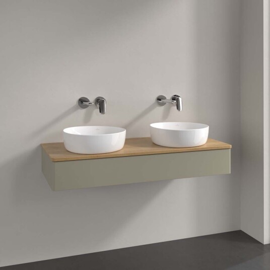 Villeroy & Boch Antao Servantskap med 1 skuff 120x50x19 cm u/lys Steingrå/Eik Villeroy & Boch Antao Servantskap med 1 skuff 120x50x19 cm u/lys Steingrå/Eik