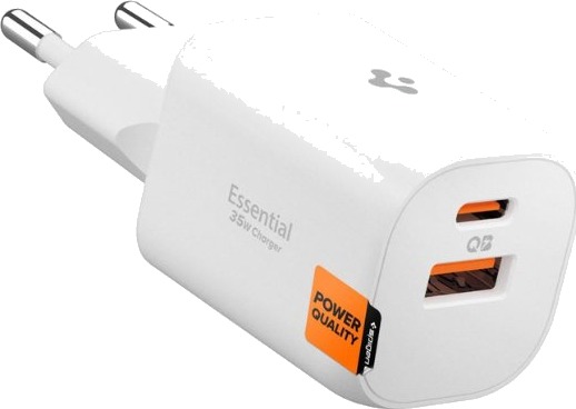 Spigen 35W 2-Port Vegglader Hvit - Mobillader Spigen 35W 2-Port Vegglader Hvit - Mobillader