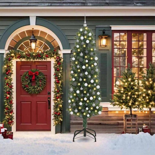 Kunstig juletre med 300 LED grønn 210 cm PVC og stål og plast
